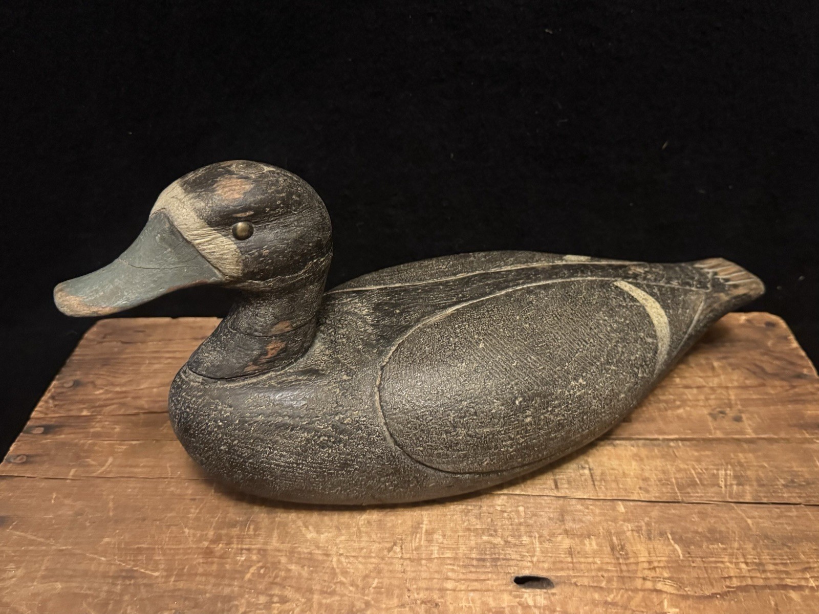 Vintage Hand-carved Wooden Duck Decoy Weathered Finish Solid Body