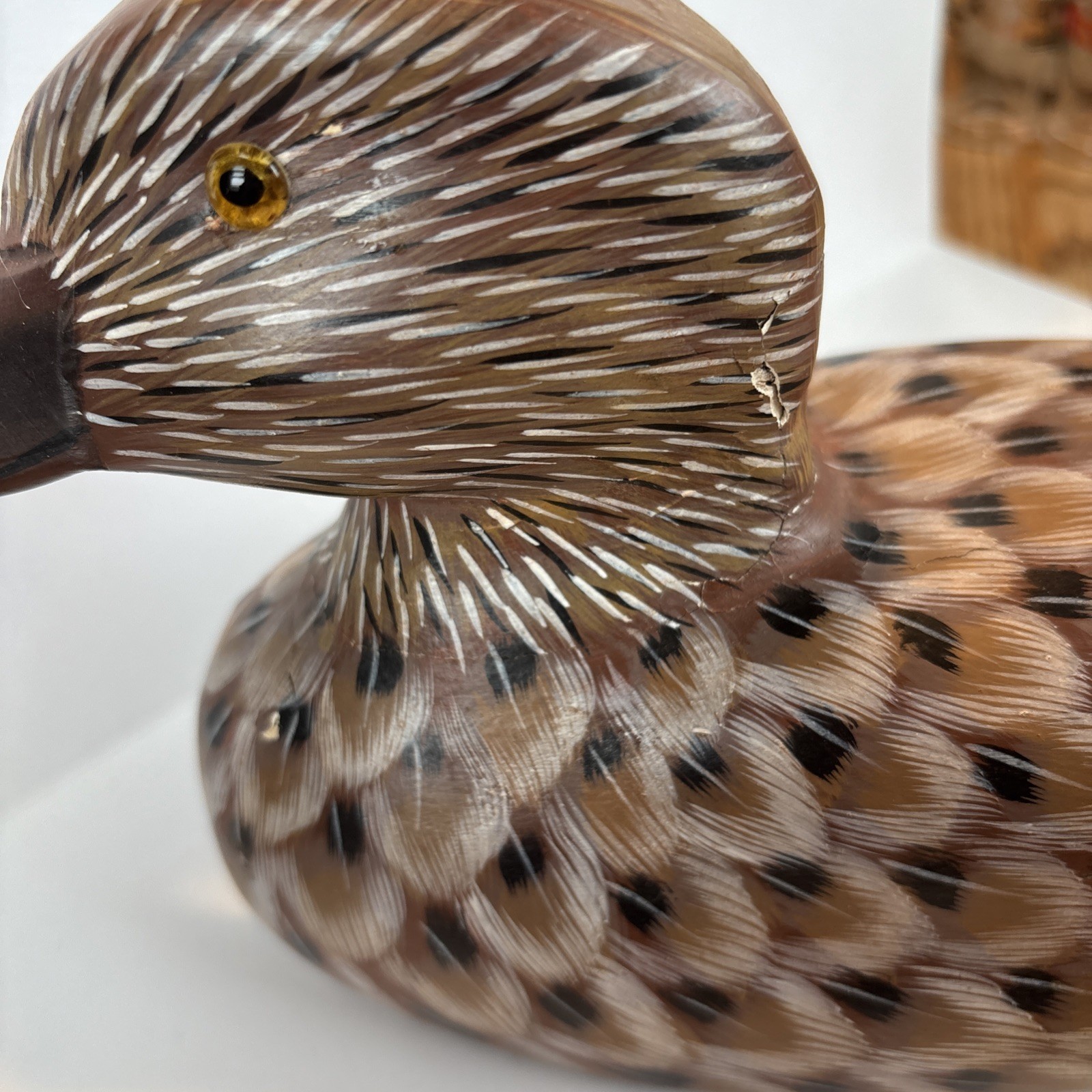 Hand Carved Wooden Duck Decoy Pintail Hen Sitting. Vintage