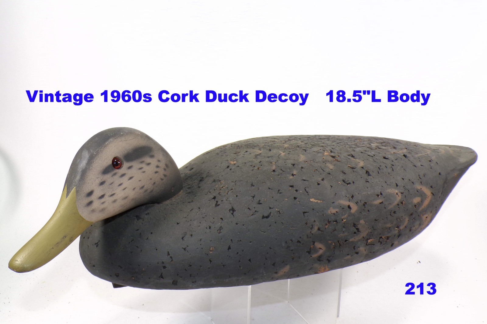 Vintage Cork Duck Decoys 1960s 18.5″L Body Black Displayed Only Hunting Shooting