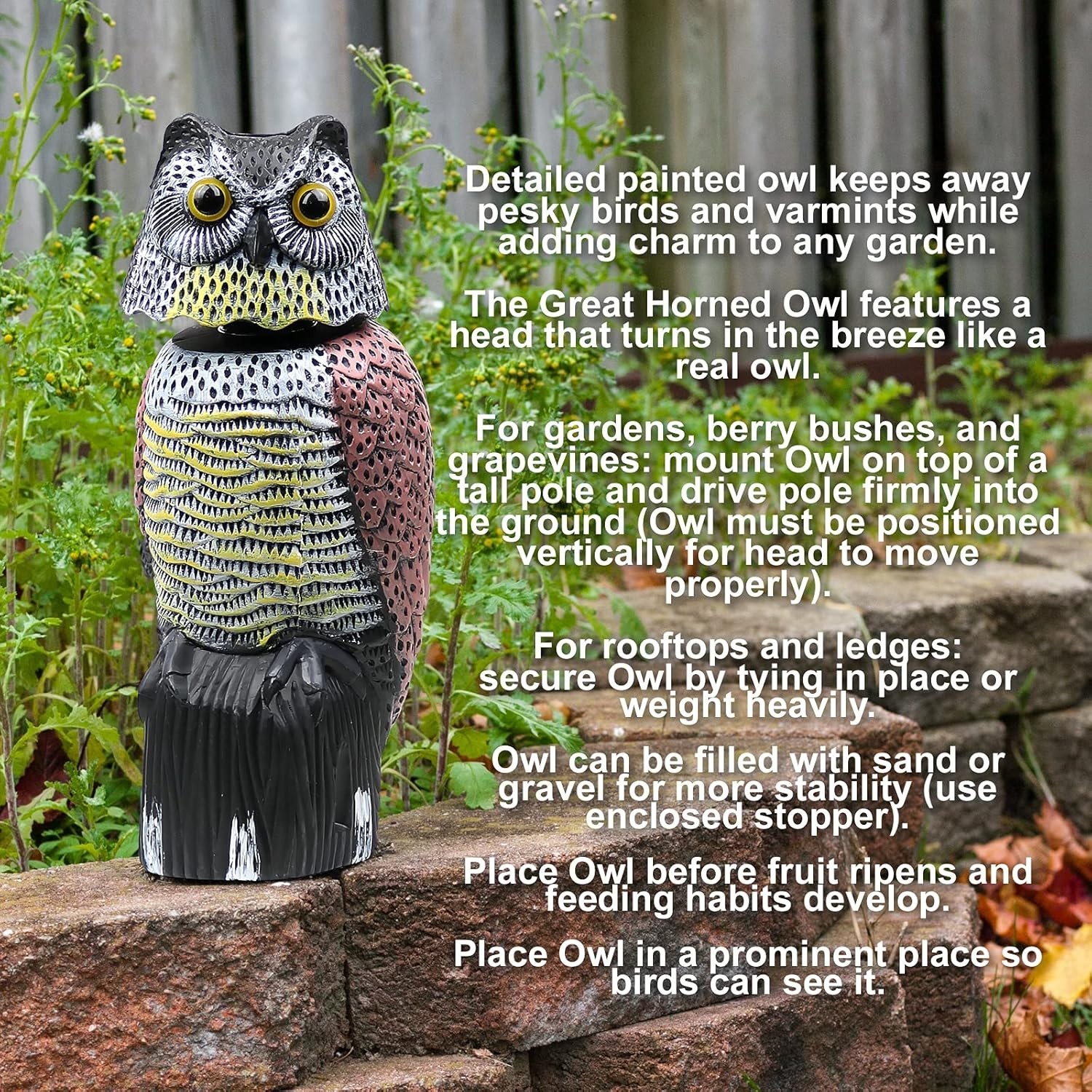 Realistic Owl Decoy for Bird Control 16″ Tall