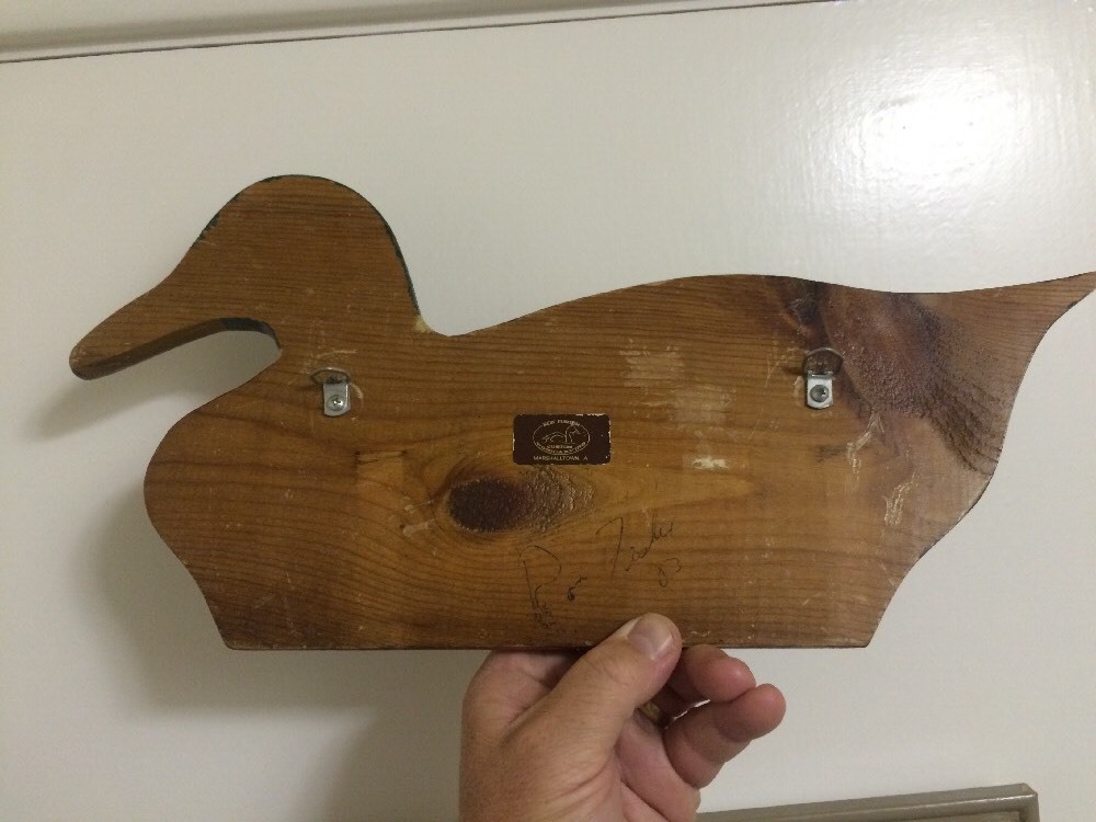 1983 Signed Ron Fisher Mallard Drake Wood Duck Hanging Wall Fixture Iowa IA