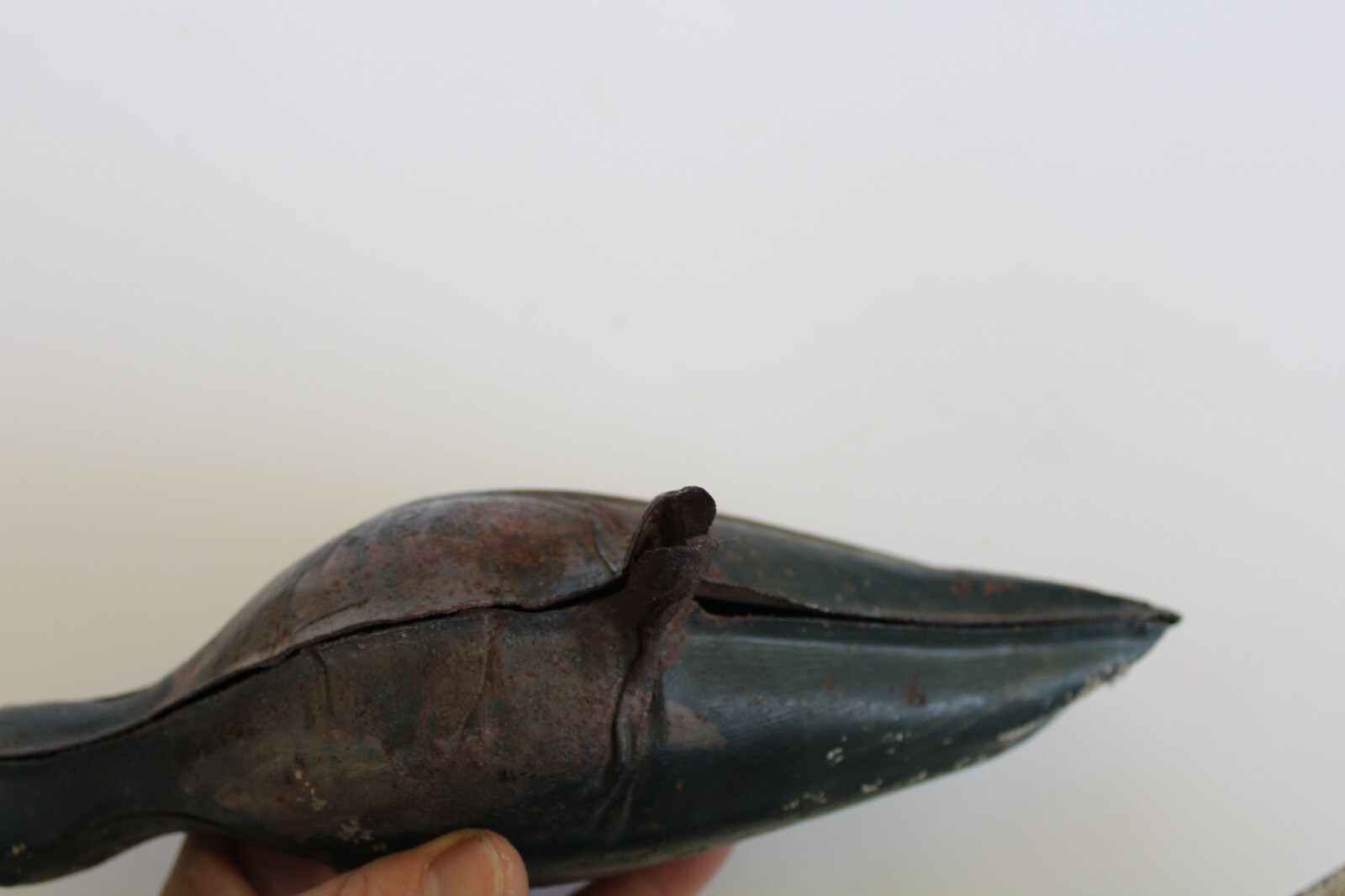 RARE Primitive Antique Folding Hinged Tin Shorebird Decoy, Green Paint