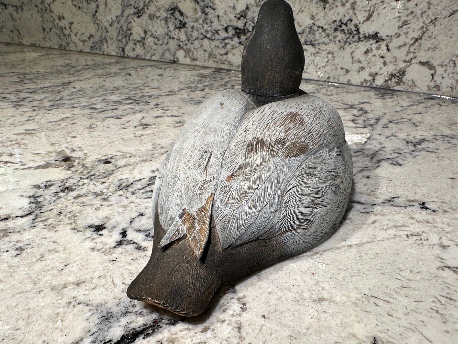 CANVASBACK Vintage Wood Handpainted Duck Decoy Grey Black Red Eyes ~9″