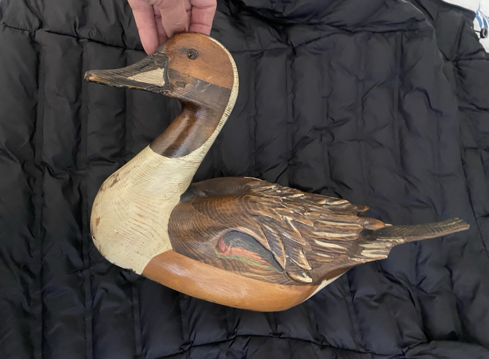 Leo Koppy 1981, Pintail Duck Decoy, Perfect condition, 16.5 x 5.25 inches.Signed