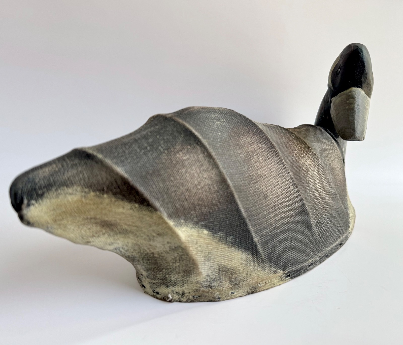 Vintage 13″ Canadian Goose Decoy Canvas & Wire Body Wood Base, Small Decorative?