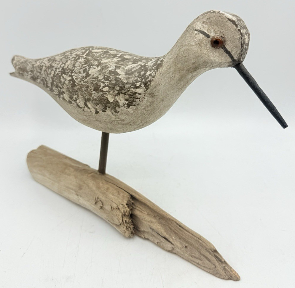 Vtg Antique Signed HARRY MONK Hand-Carved Wooden SHOREBIRD Decoy Massachusetts