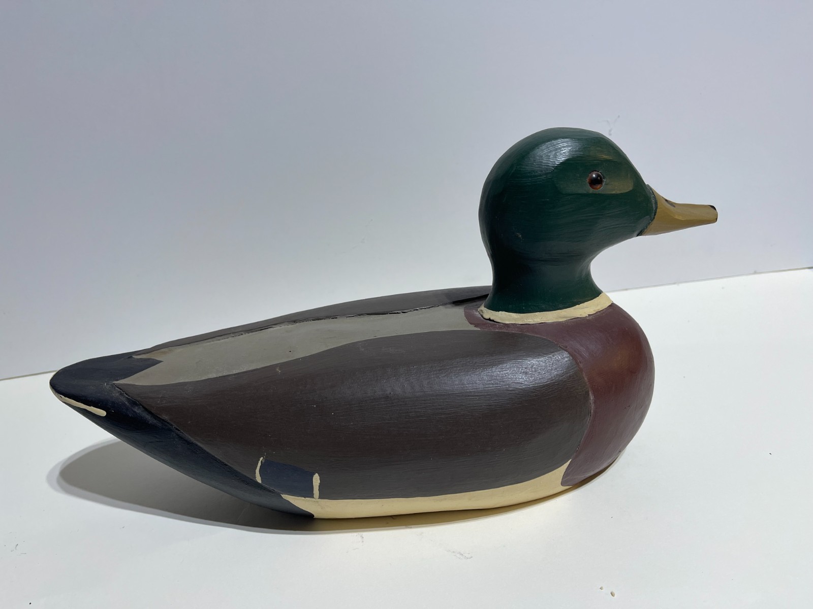 Duck Decoy Signed Carved Wood Mallard Drake , DATED 1980