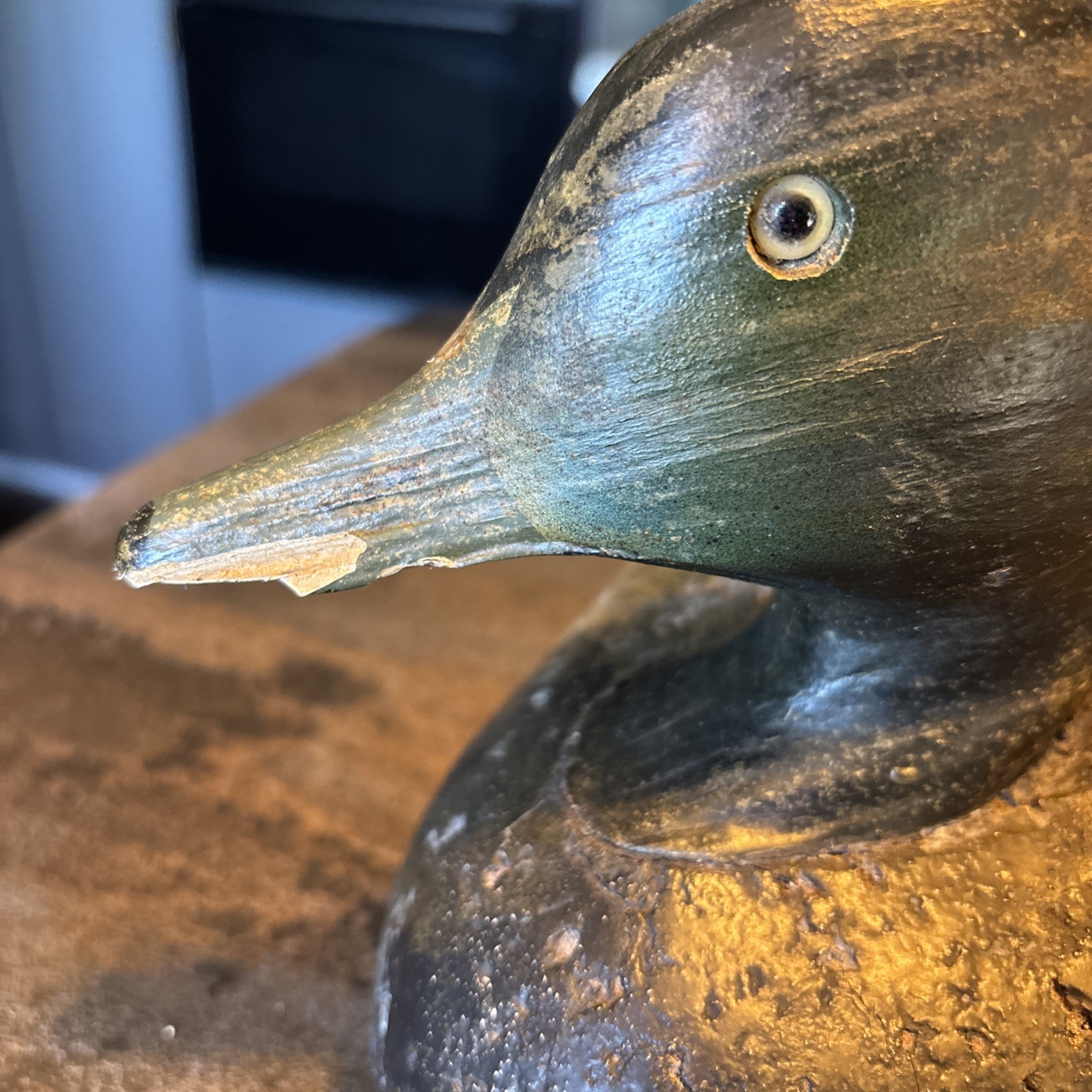 Vintage Original LL Bean Cork Body Duck Decoy Glass Eyes 16” long