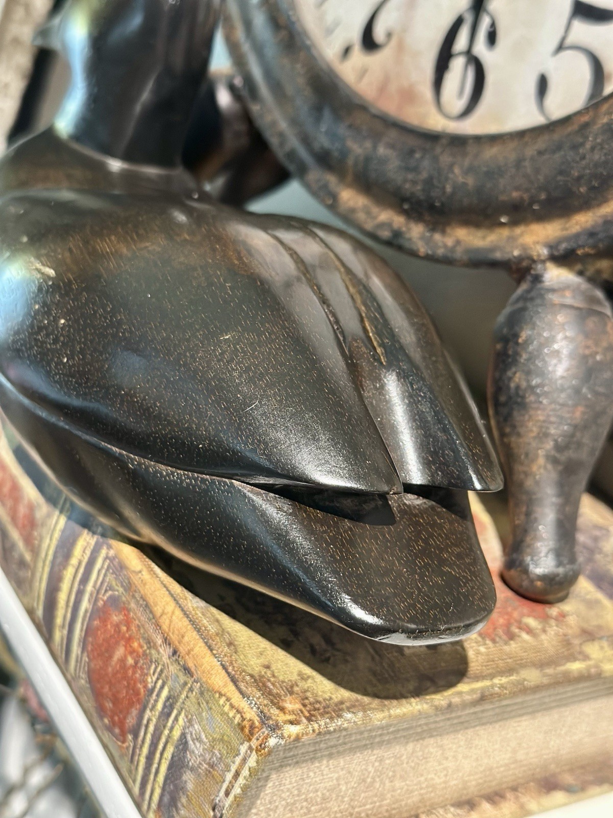VTG Handcarved Solid Wood Mallard Duck Decoy with Glass Eyes 10″
