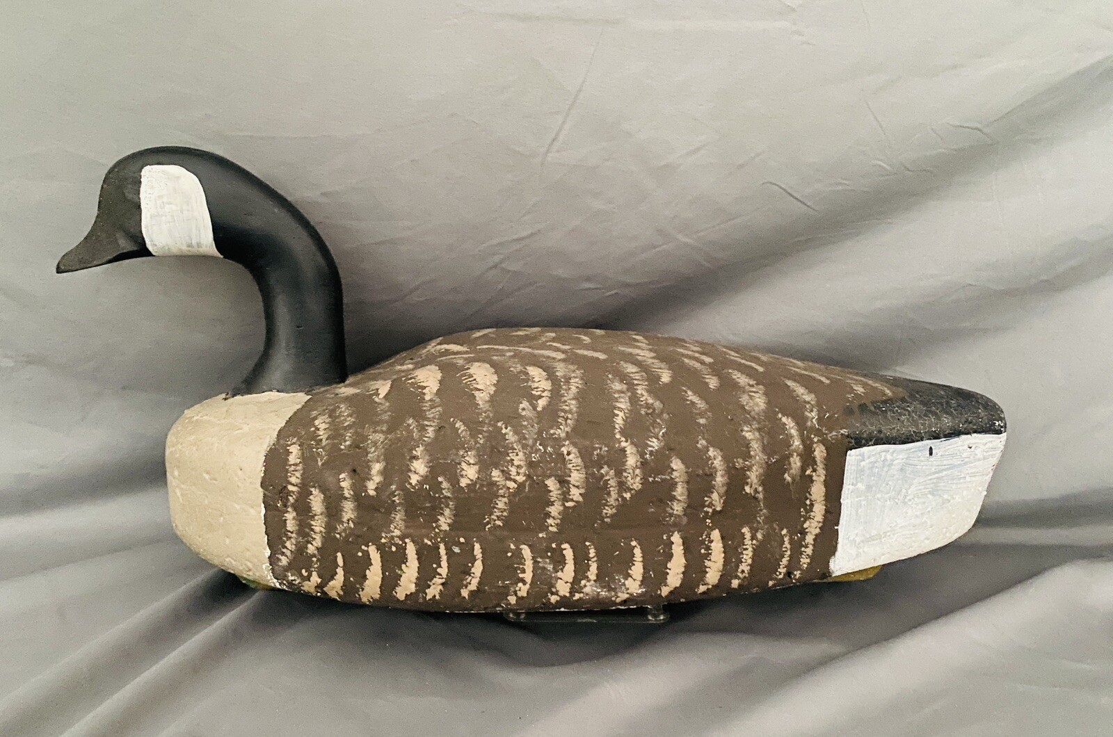 Vintage Corker Canada Goose Duck Decoy w/Wood Head, Weighted, Signed OM on Keel