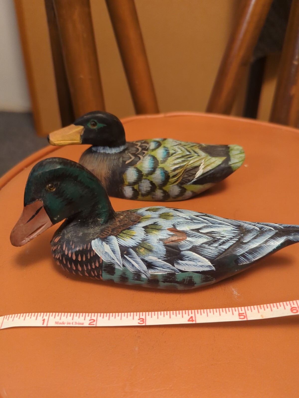 Vintage Colorful Hand Carved Duck Decoy Republic of China lot of 2 6″ & 7″ long