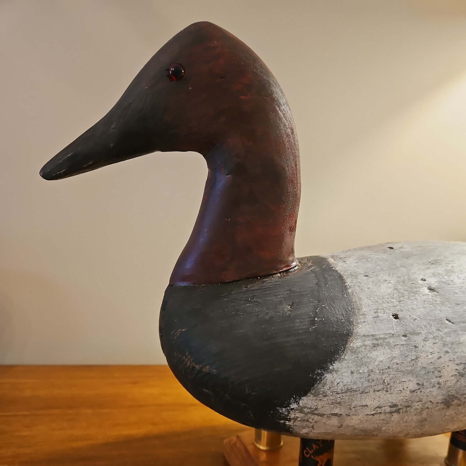 Retired CANVASBACK DUCK DECOY High Neck Solid Wood Glass Eyes stand not included
