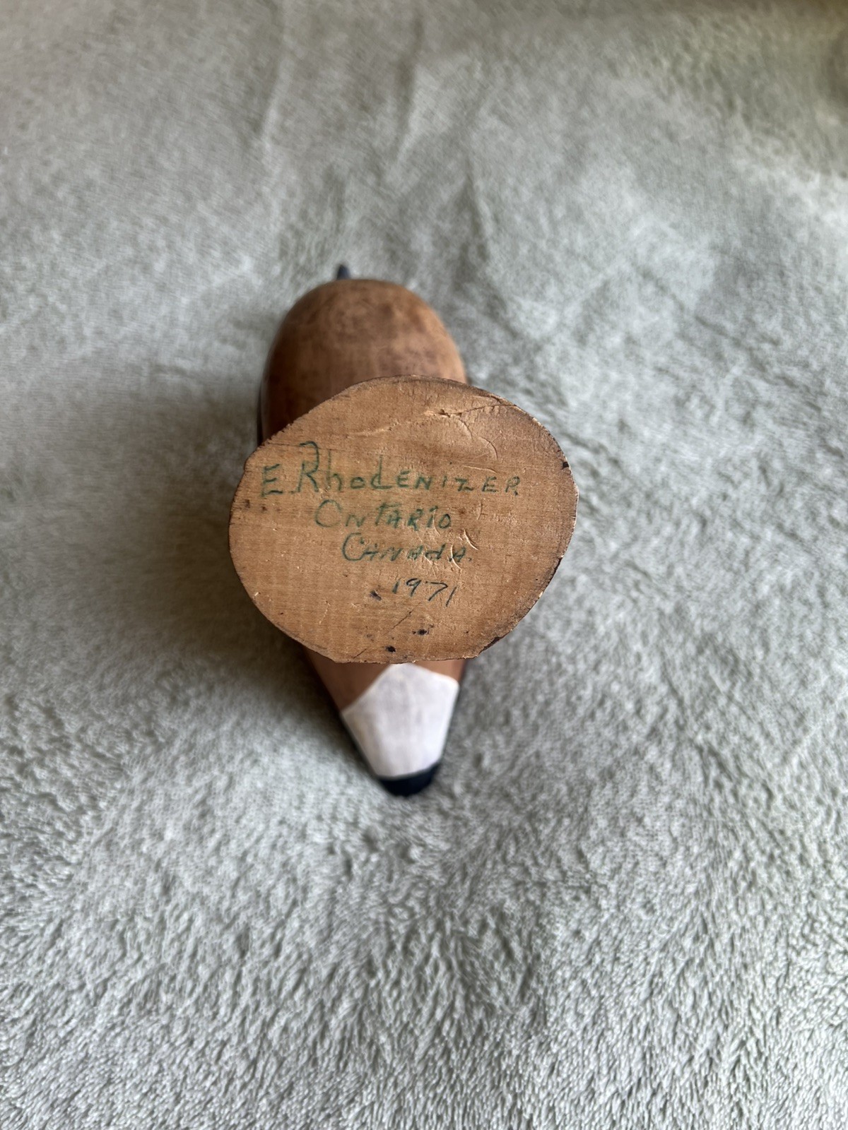 1971 E. Rhodenizer Hand Carved Painted Miniature Wood CANADIAN GOOSE DECOY