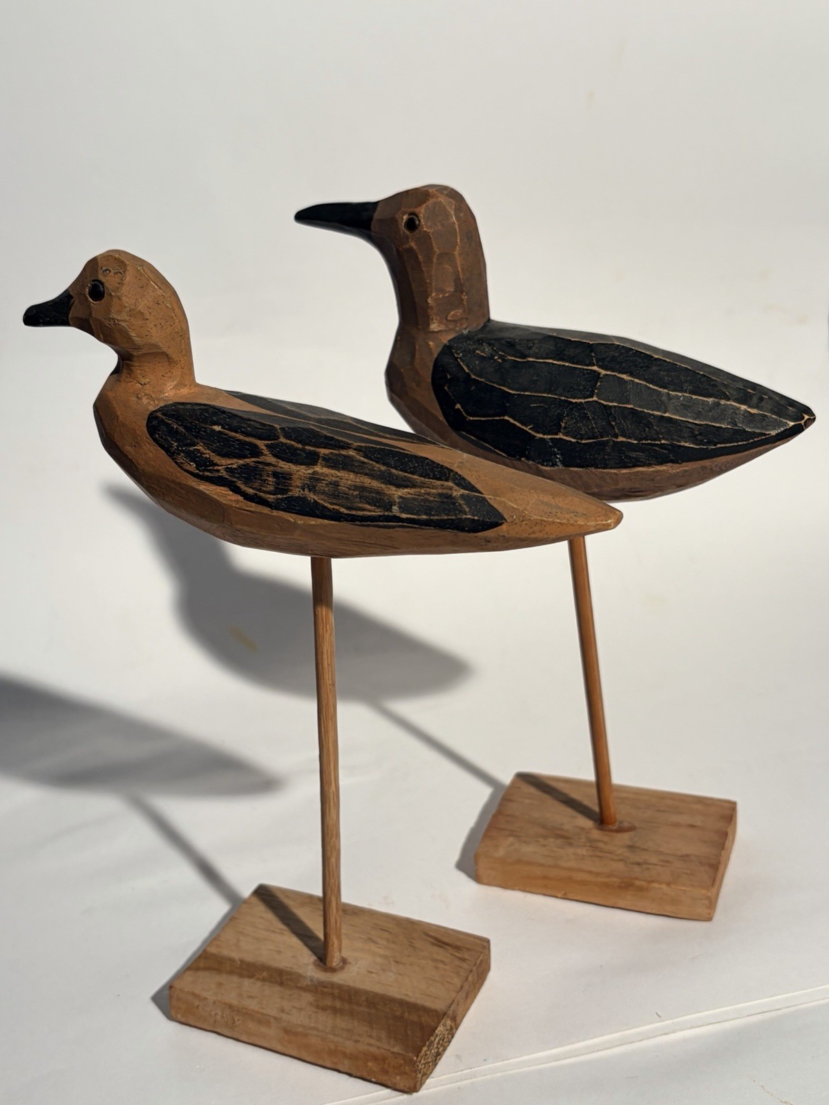 Vintage Hand Carved Wooden Shorebird Bird Decoy Nautical Folk Art Set