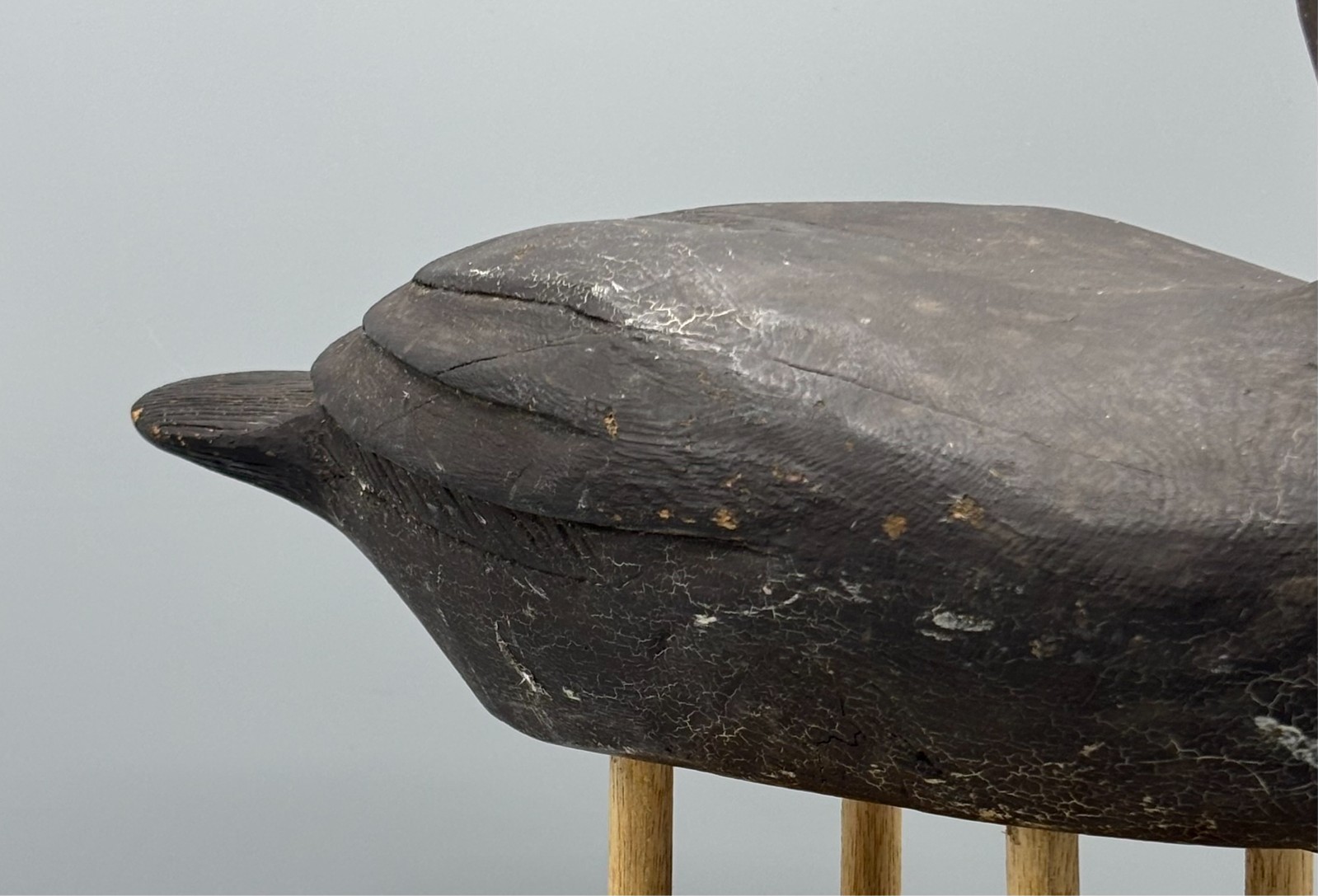 *QUEBEC* ORIGINAL PAINT BLACK DUCK VINTAGE DECOY DUCK *RAISED WING & FTHR CARVNG