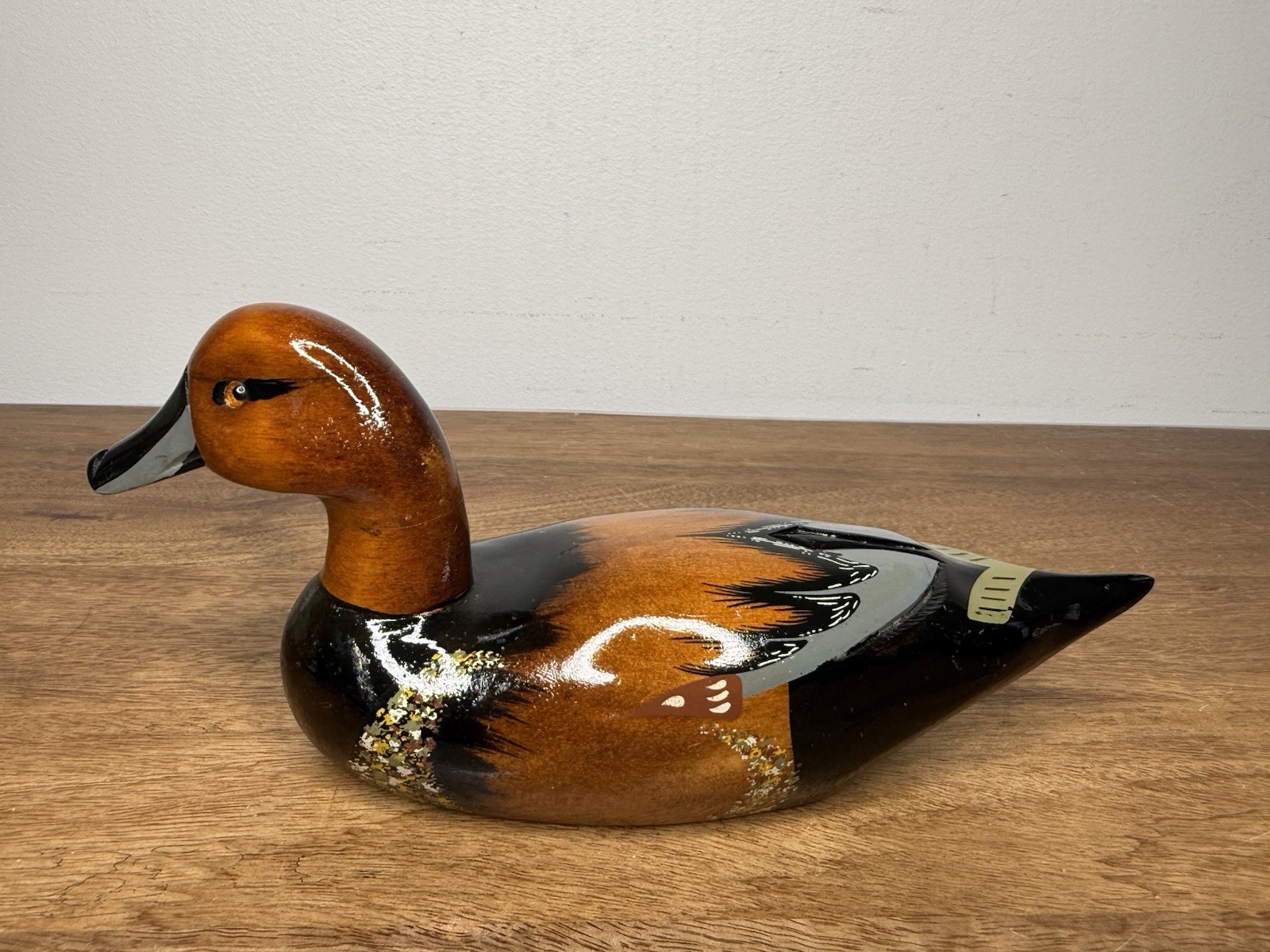 Vintage 1984 Hand Carved Wooden Painted Duck Decoy Pintail Glass Eyes 10 Inches