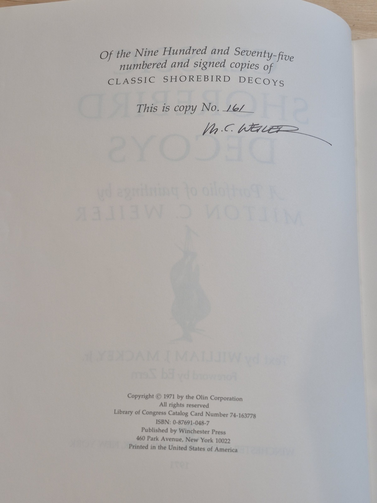 CLASSIC SHOREBIRD DECOYS-Milton C. Weiler-Signed #161, Limited 1st Edition 1971