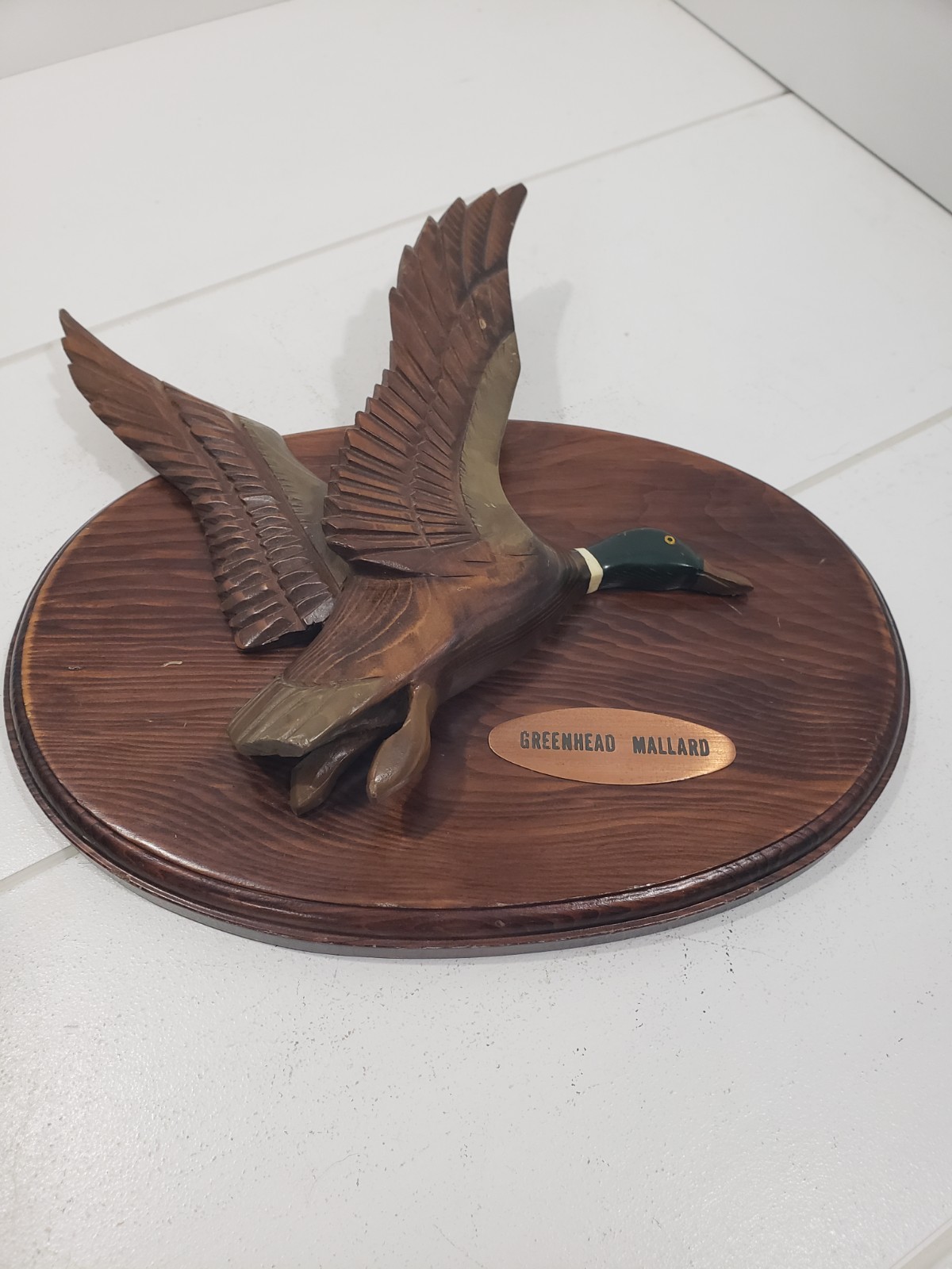 VTG Carved Wooden Duck Wall Decor Hanging Plaque Greenhead Mallard