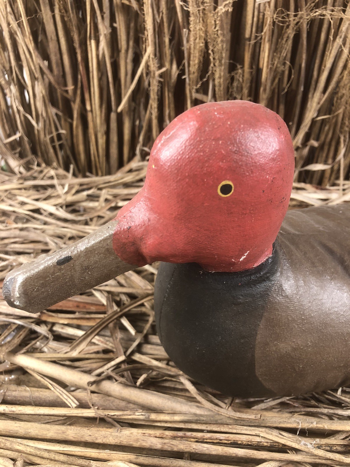 Rare Vintage Canvas Cloth Constructed Canvasback Hand Painted Duck Decoy 14in