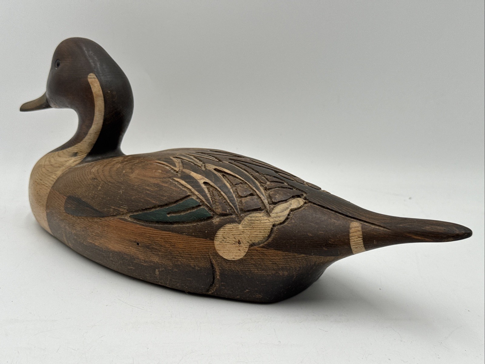 VINTAGE TOM TABER PINTAIL DRAKE HAND CARVED WOOD GLASS EYE DUCK DECOY SIGNED