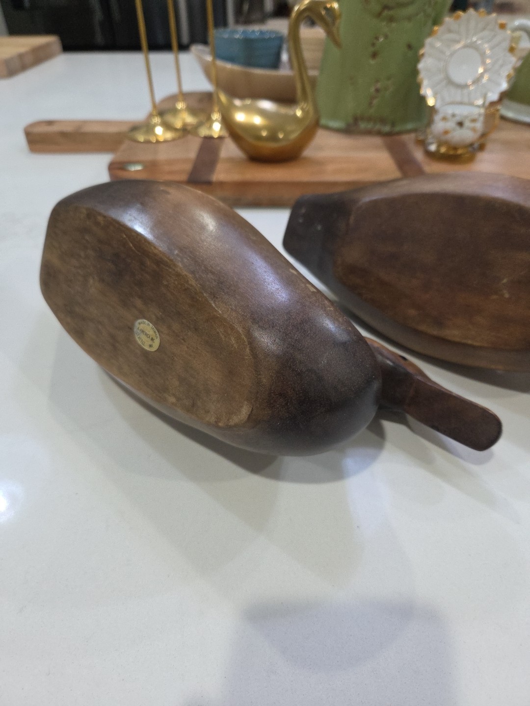 Set of 3 Vintage Hand Carved Solid Wood Wooden Mallard Duck Family Home Decor