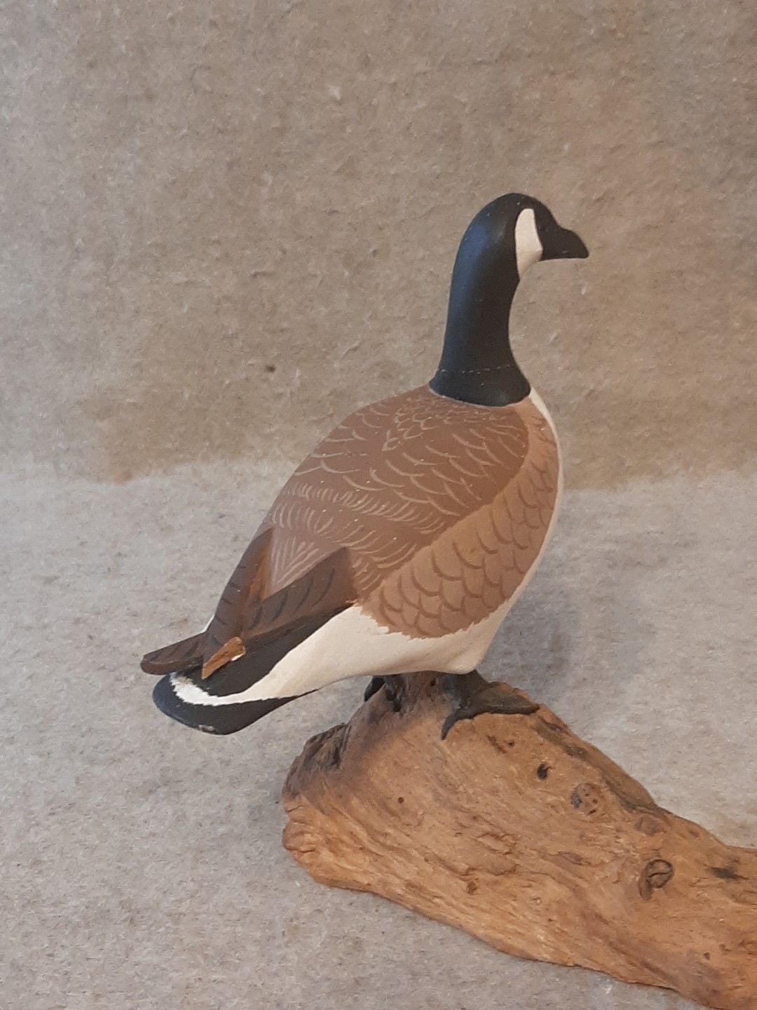 Carved Wood Miniature Goose Decoy branded Burn on Driftwood