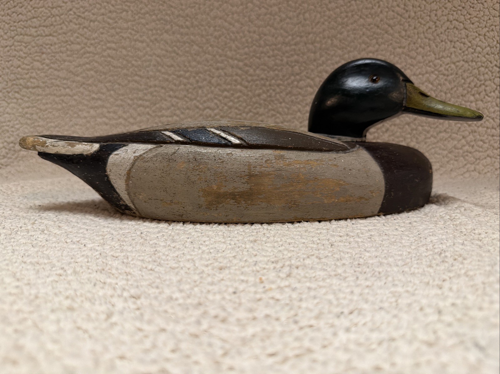 Vintage Hand Carved Mallard Drake Duck Decoy Swivel Head Glass Eyes 14.75”
