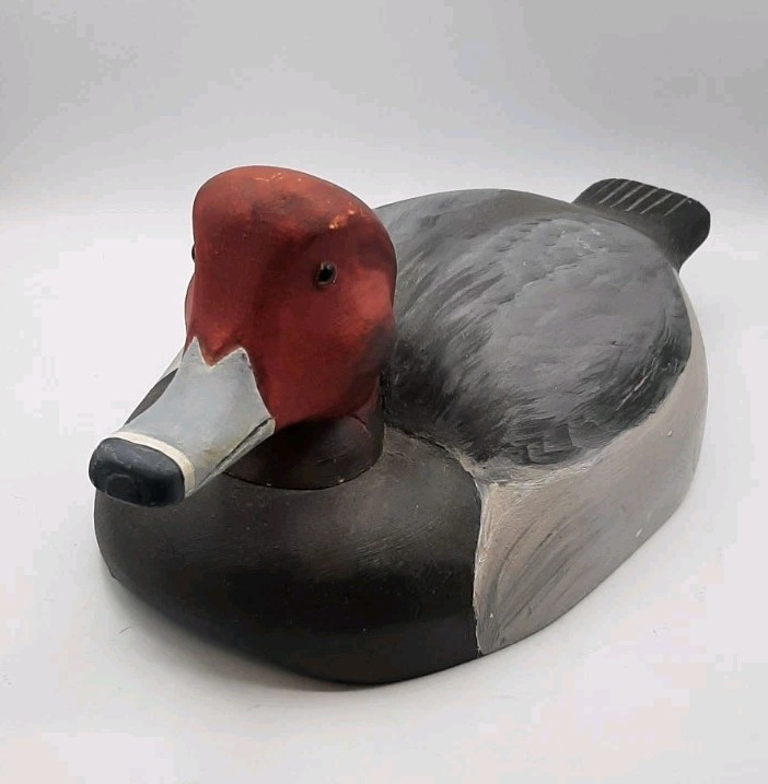 Vintage Hand Carved and Painted Wood Duck Decoy 14 1/4 In Long Farmhouse Decor