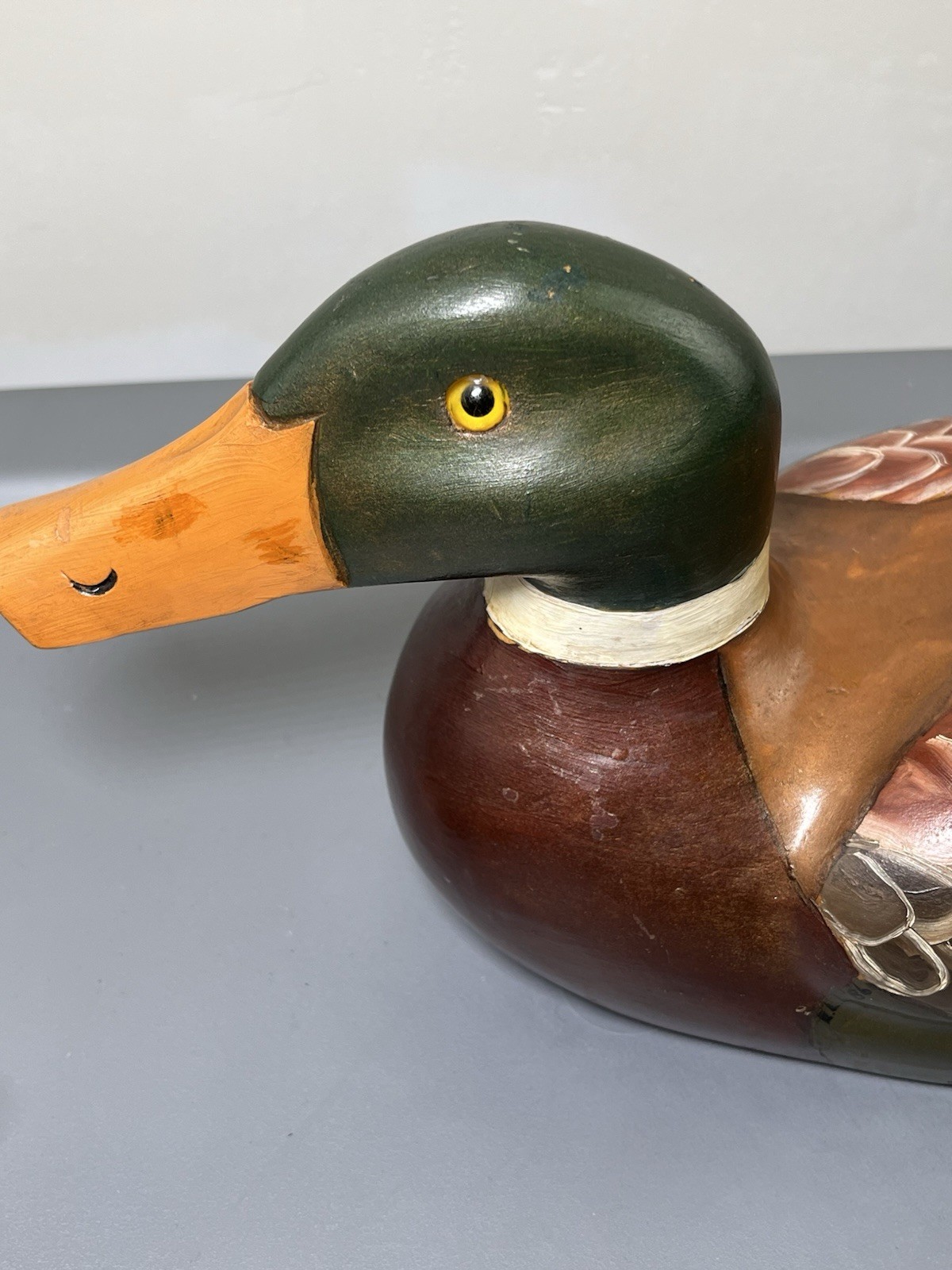 Vtg Duck Decoy-Hand Carved wood & Hand Painted Folk Art 14” Emporium Of Maine