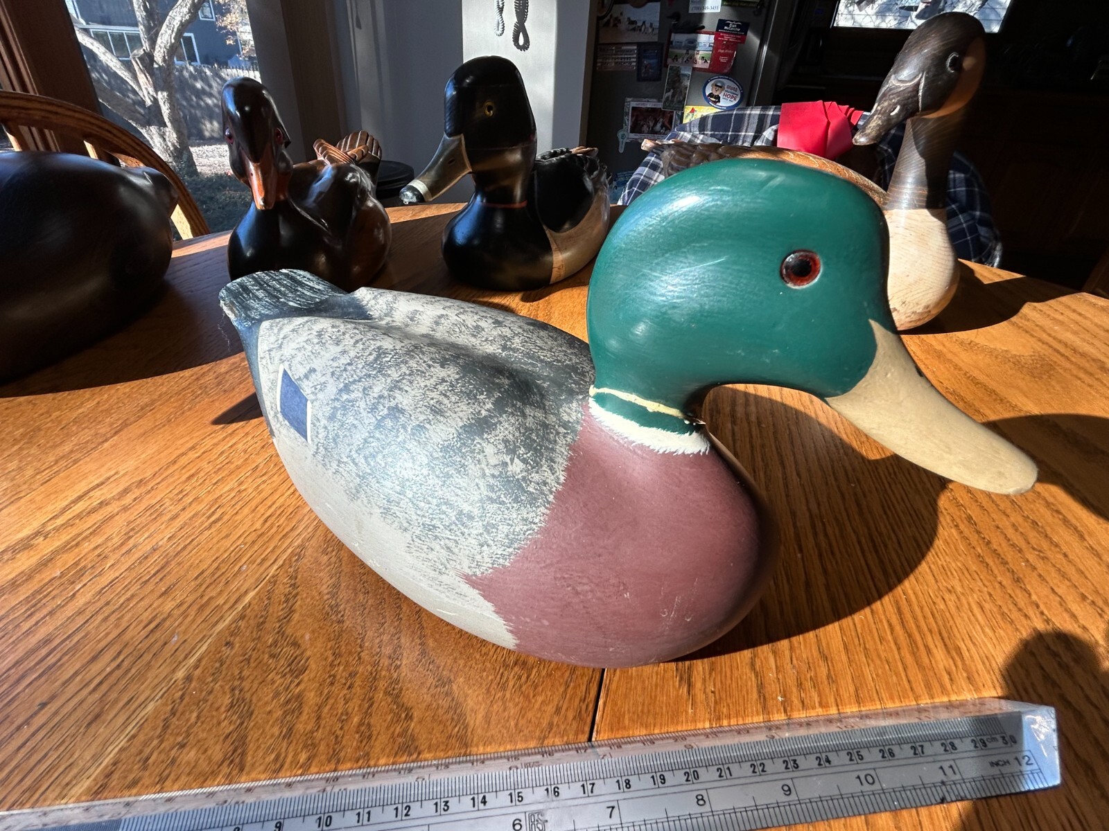 Excellent Condition Jim Wetzel 1977 Wood Wooden Duck Decoy Folk Art Glass Eyes