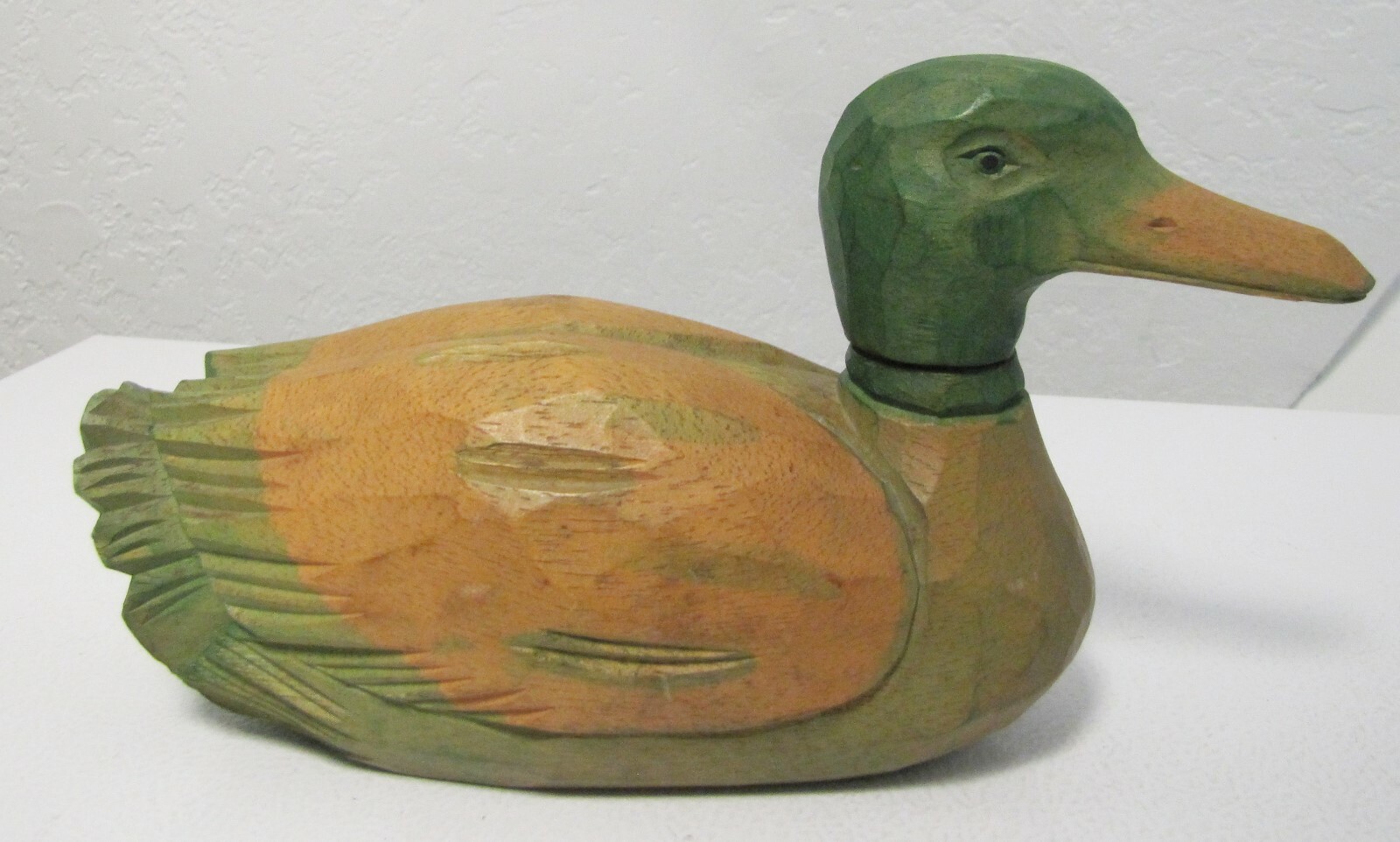Vintage Hand Carved Wooden Duck With Swivel Head Very Good To Excellent Cond.