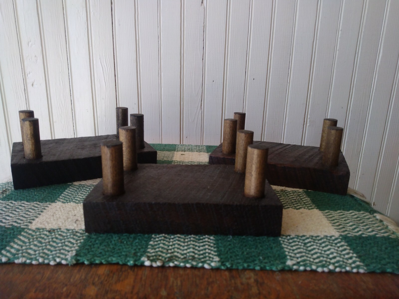 2 Wood Hand Made Duck Decoy Stands Dark Colored Stain