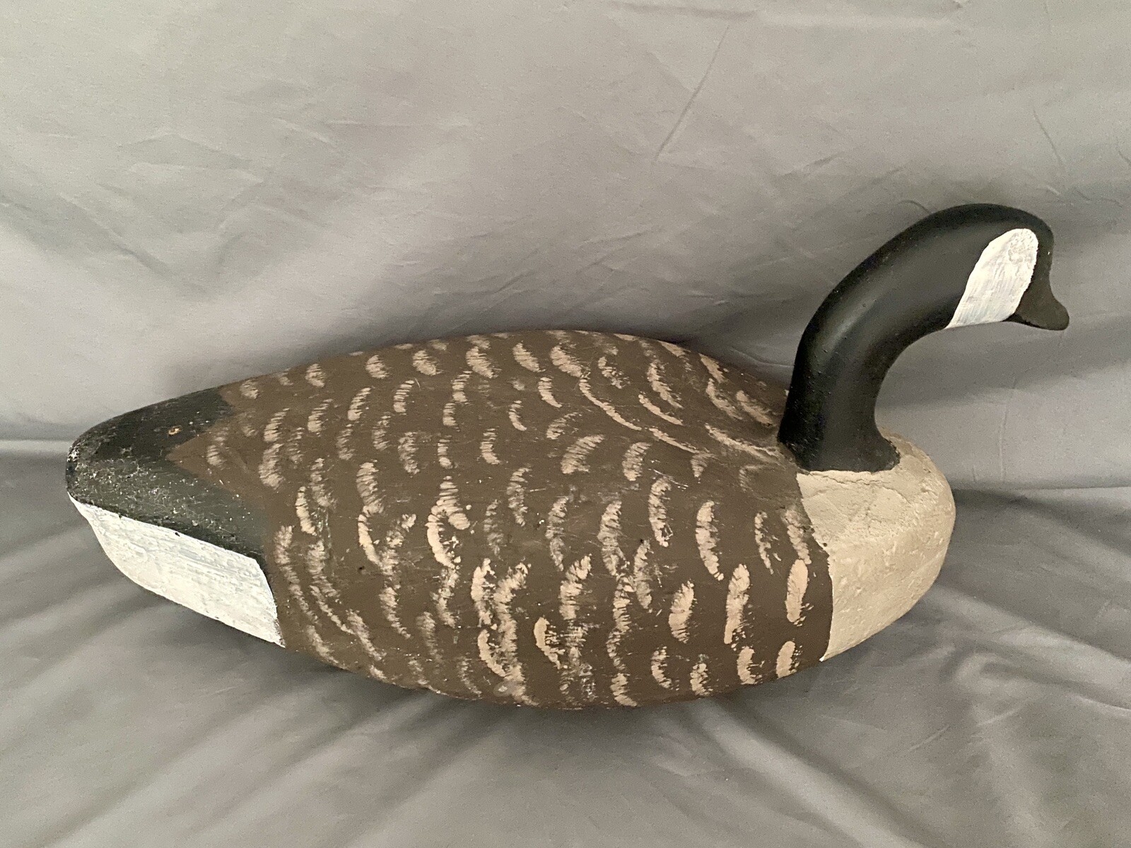 Vintage Corker Canada Goose Duck Decoy w/Wood Head, Weighted, Signed OM on Keel