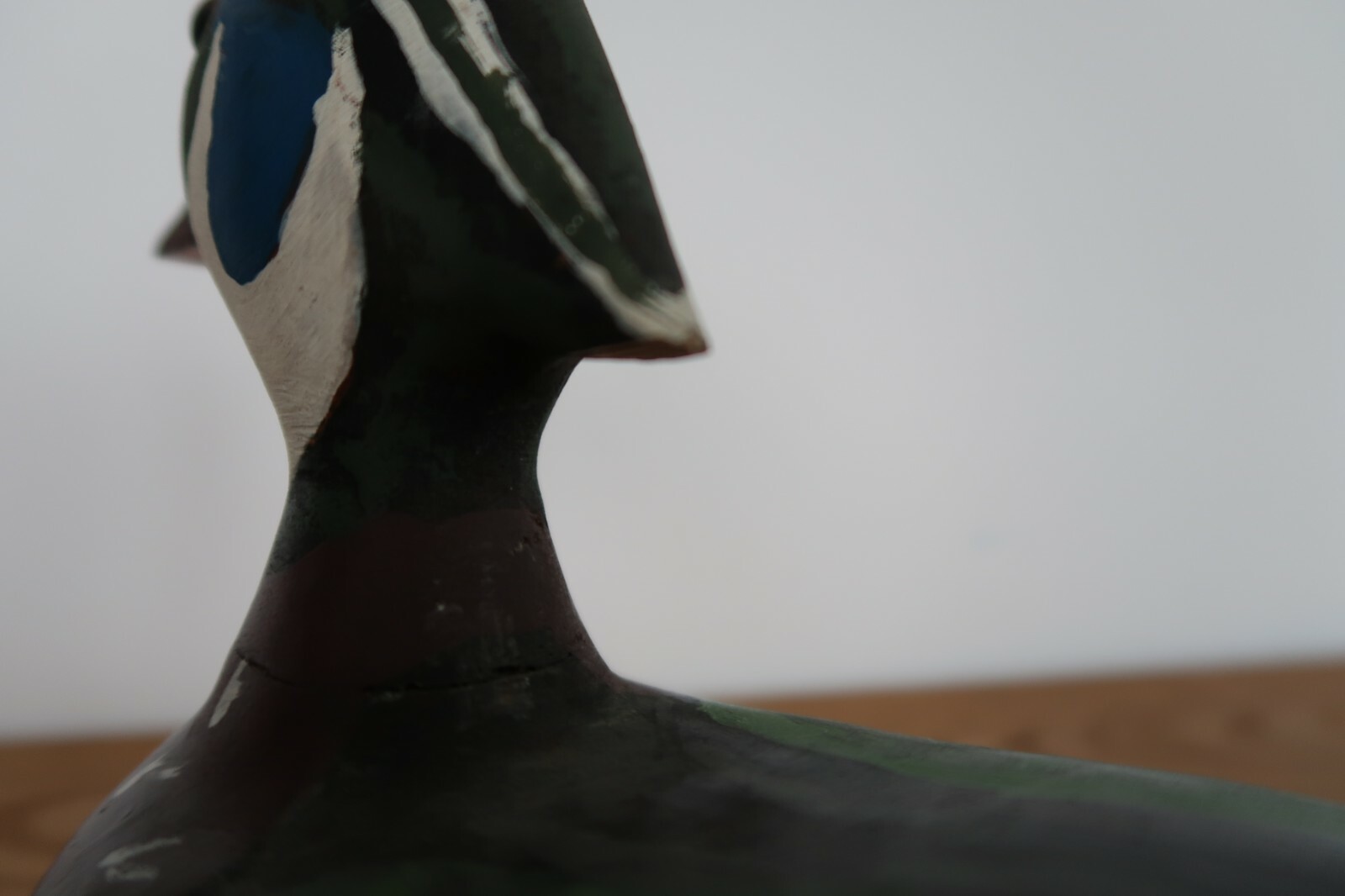 Duck Decoy Wood Carved Unsigned Black Blue Green and Gray Bird Collectible