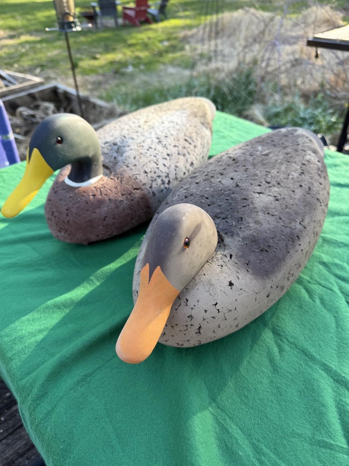 Pair Vintage LL Bean Oversized Mallard Cork Decoys Beautiful Condition 20”