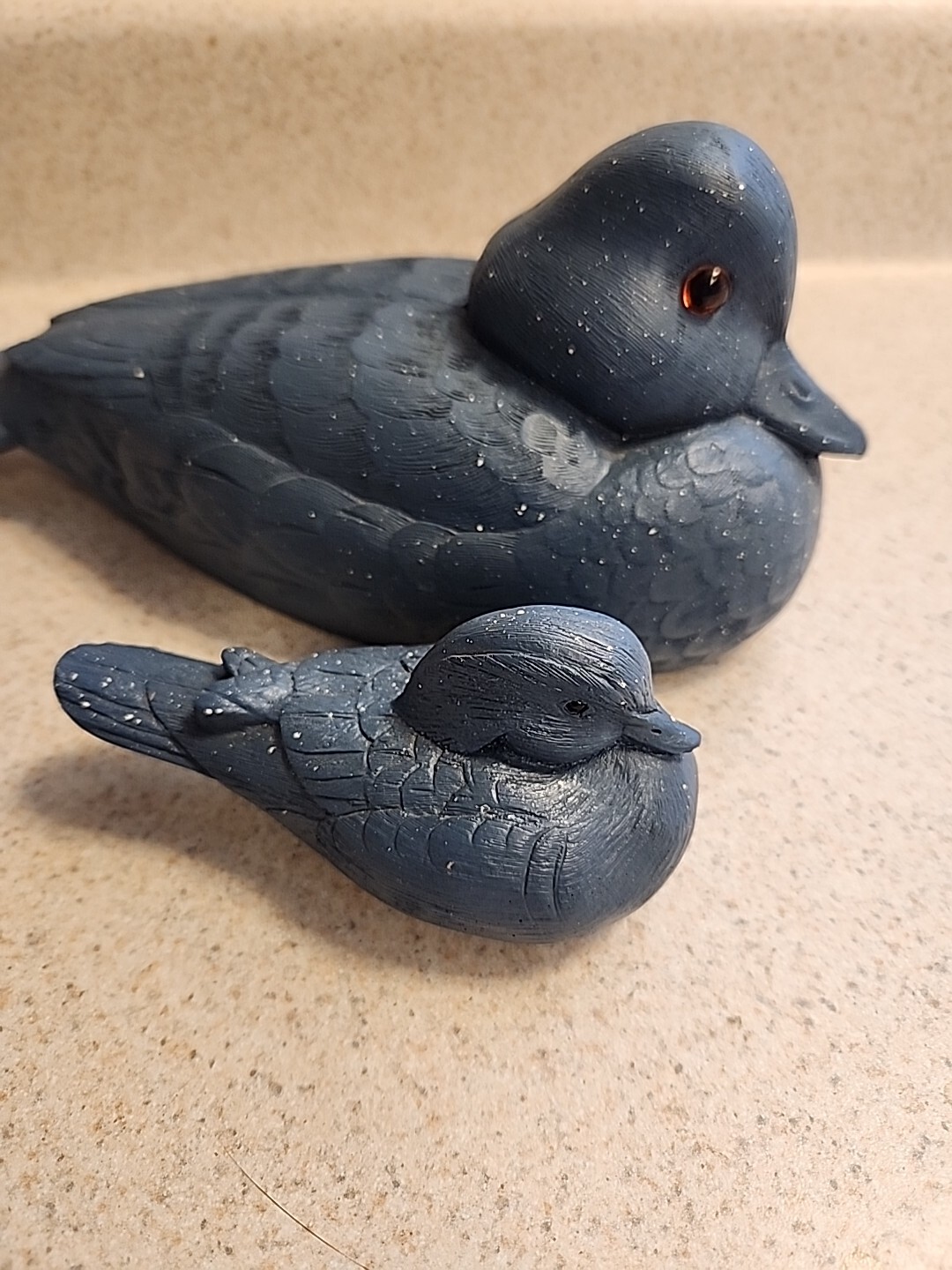 Blue Resin Wood Ducks adult and duckling