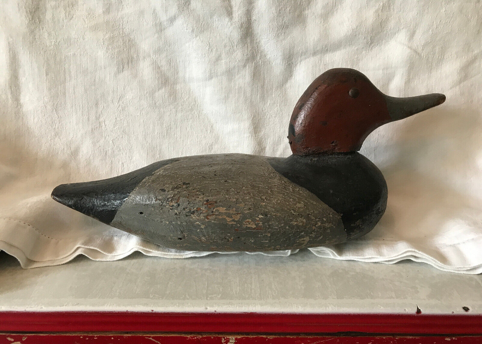 Vintage Wood Duck Decoy – Hand Made c. 1940s Canvasback Drake Folk Art Wooden