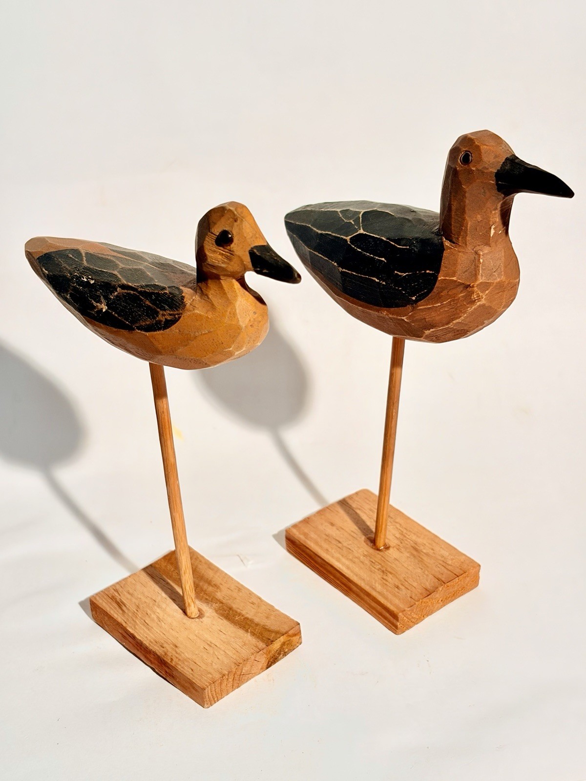 Vintage Hand Carved Wooden Shorebird Bird Decoy Nautical Folk Art Set