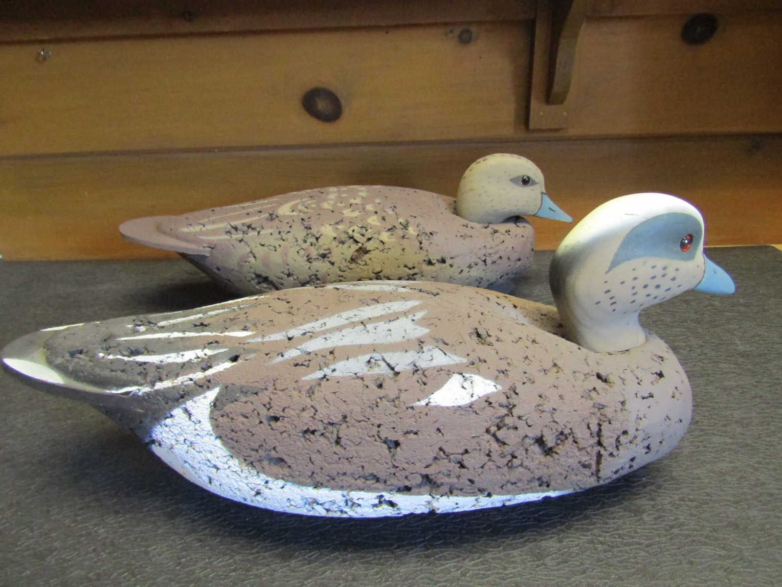 Vintage Pair wigeon (Gadwall ) LL Bean wood Head Cork Body Duck Decoys.