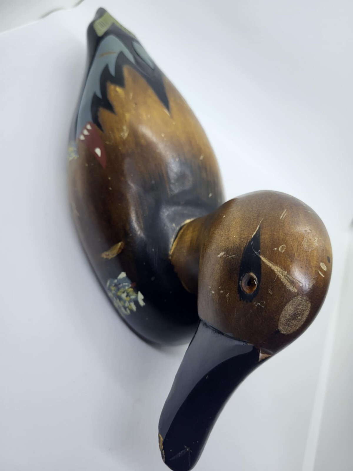 Vintage 14″ Solid Wooden Pintail Duck Glass Eyes, Hand Painted