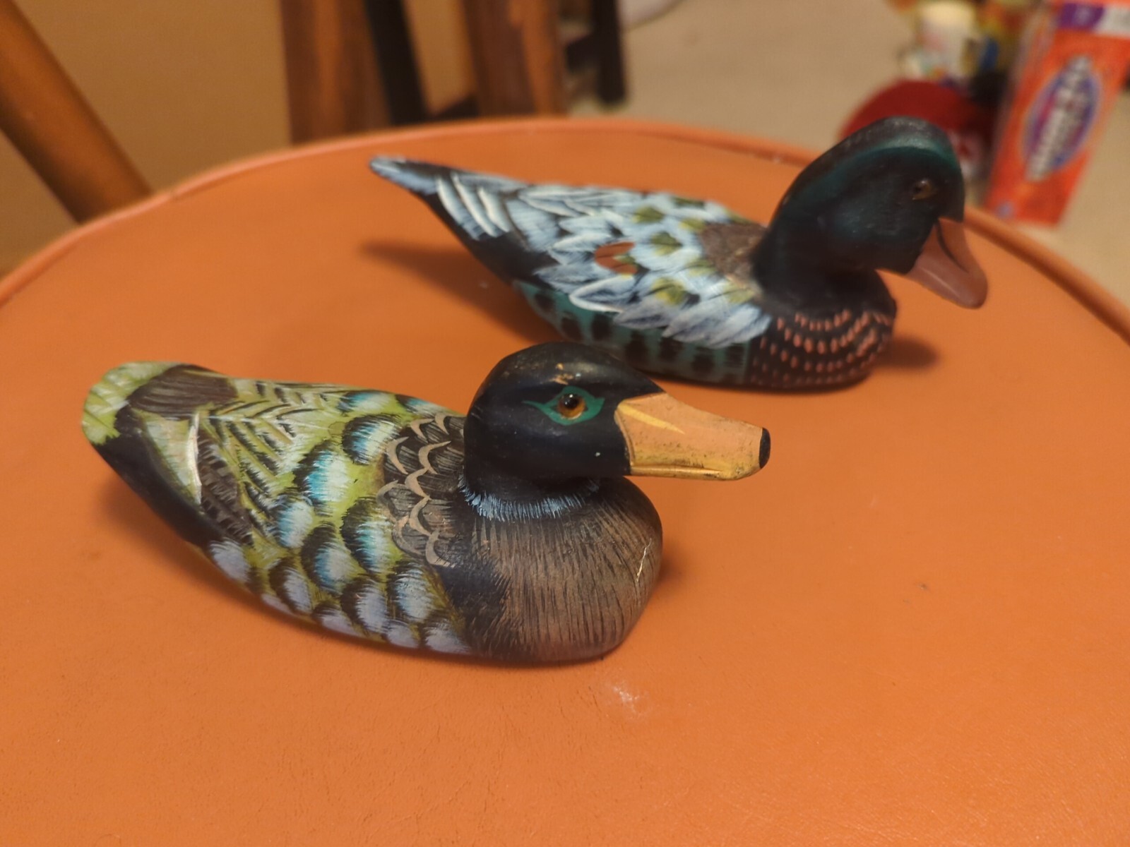 Vintage Colorful Hand Carved Duck Decoy Republic of China lot of 2 6″ & 7″ long