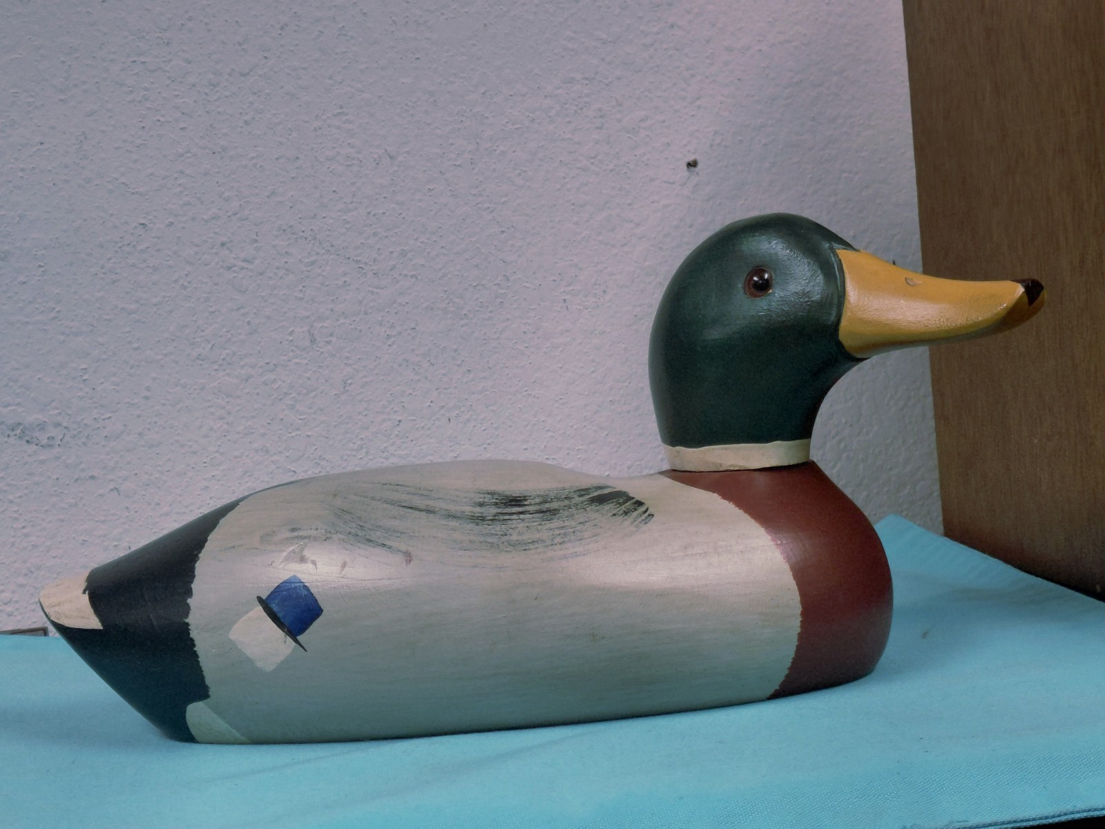 Vtg 1980 Ron Fisher Mallard Duck Decoy Signed Glass Eyes 14″ L 6″ T 5″ W VGUC
