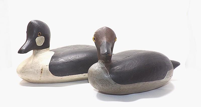 GOLDENEYE GLASS-EYE HEN & DRAKE DECOY PAIR – OLD PAINT – EX-GUYETTE – VG COND.