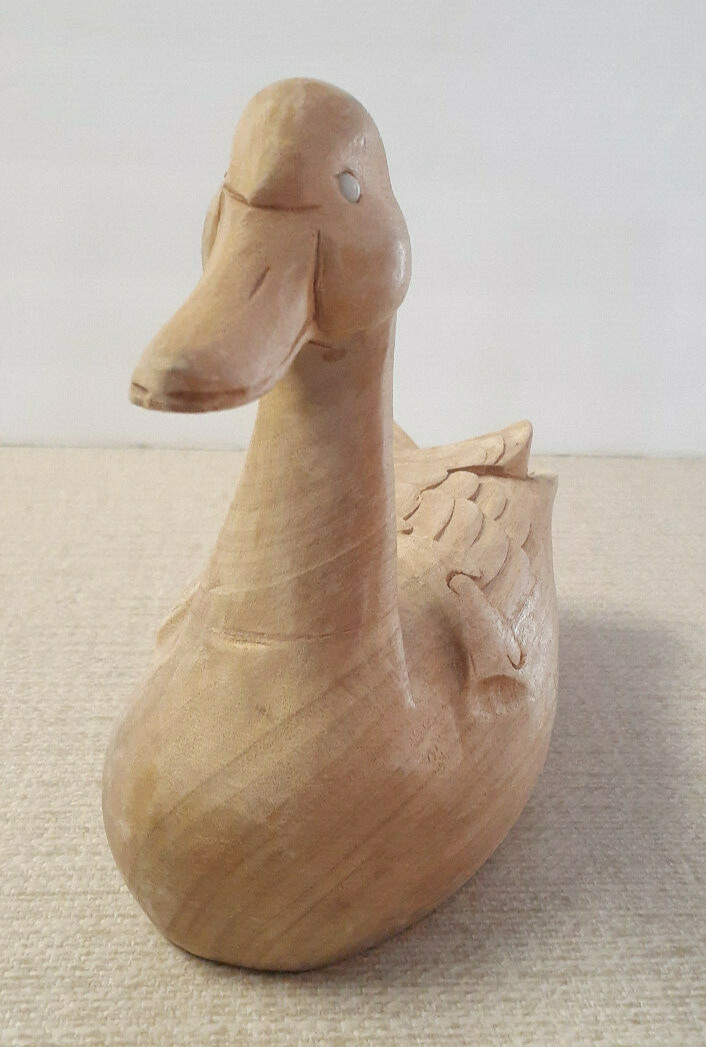 Vtg. Solid Wood Goose Decoy *Unfinished Natural Nice Detail Made in Philippines