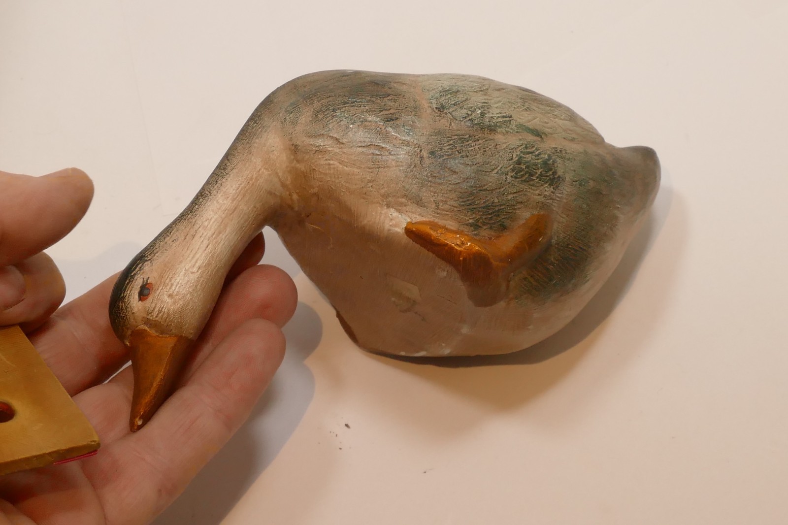 Vintage Duck Decoy Sculpture Figurine Unique hanging edge rim fireplace mantle
