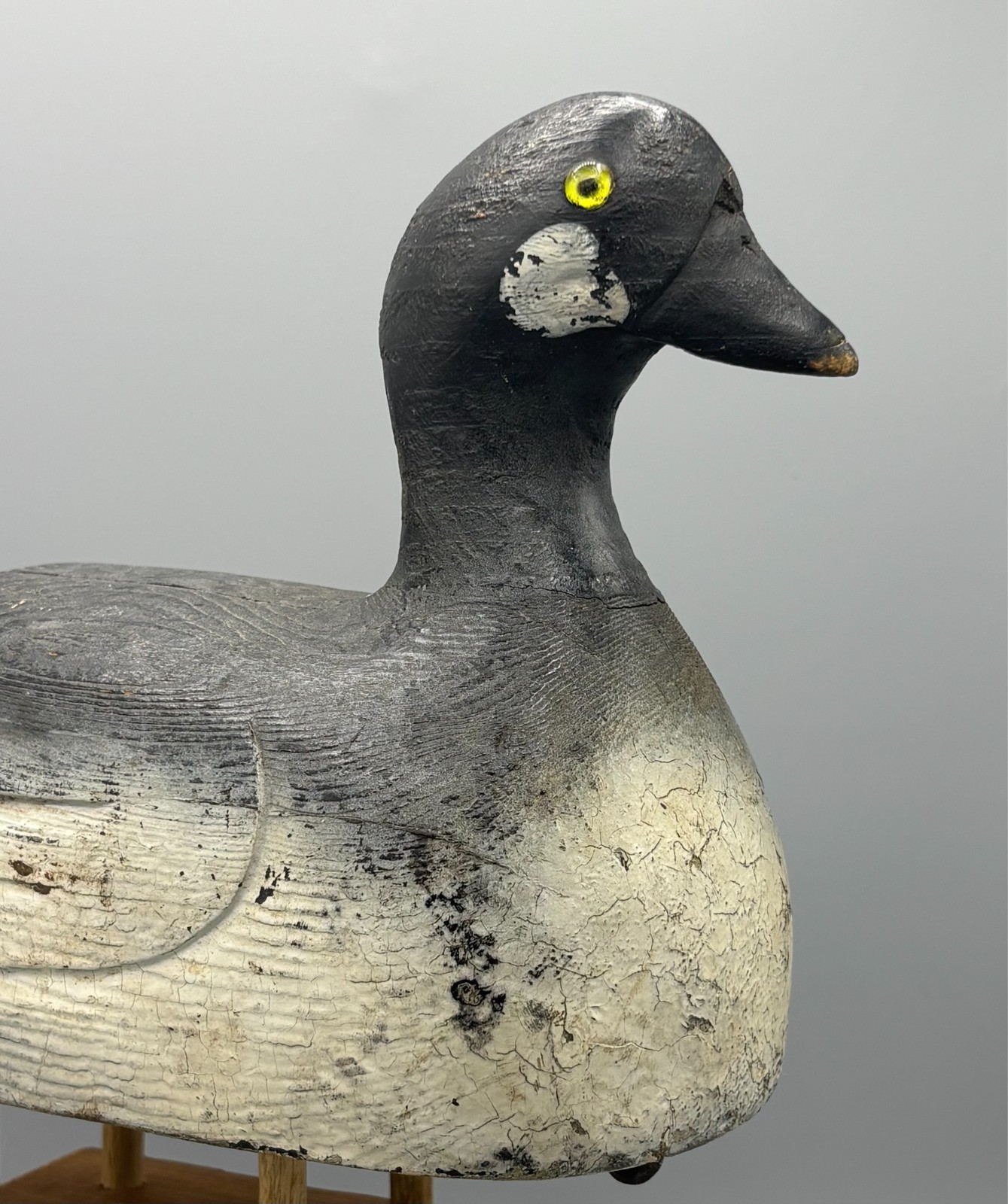 ***UNUSUAL*** QUEBEC HIGH PROFILE GOLDENEYE DRAKE ANTIQUE WOODEN DUCK DECOY