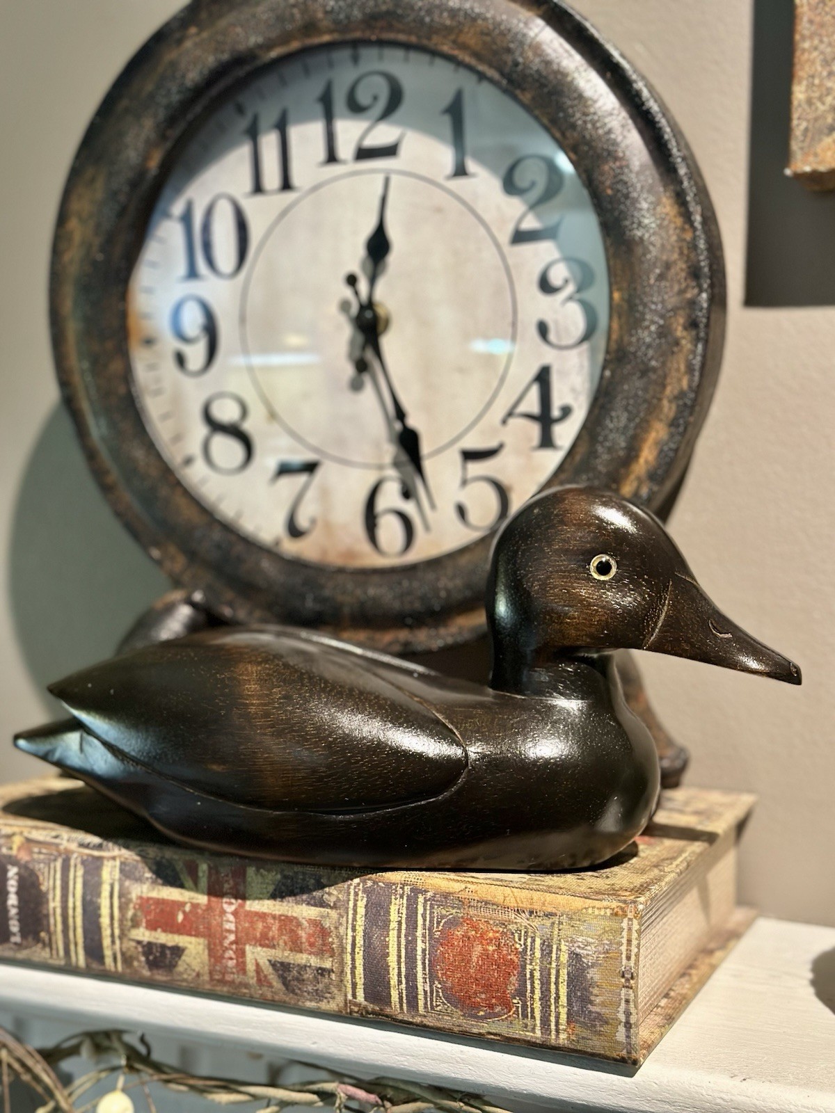 VTG Handcarved Solid Wood Mallard Duck Decoy with Glass Eyes 10″