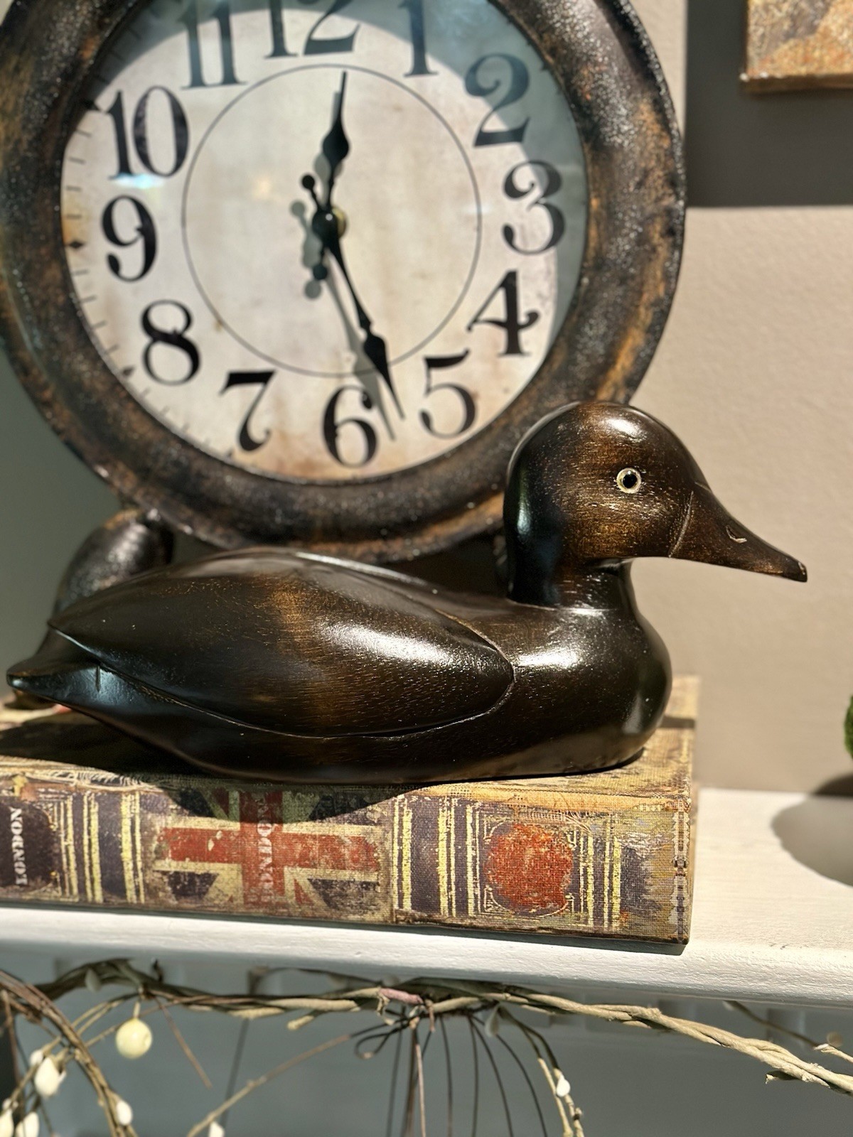 VTG Handcarved Solid Wood Mallard Duck Decoy with Glass Eyes 10″