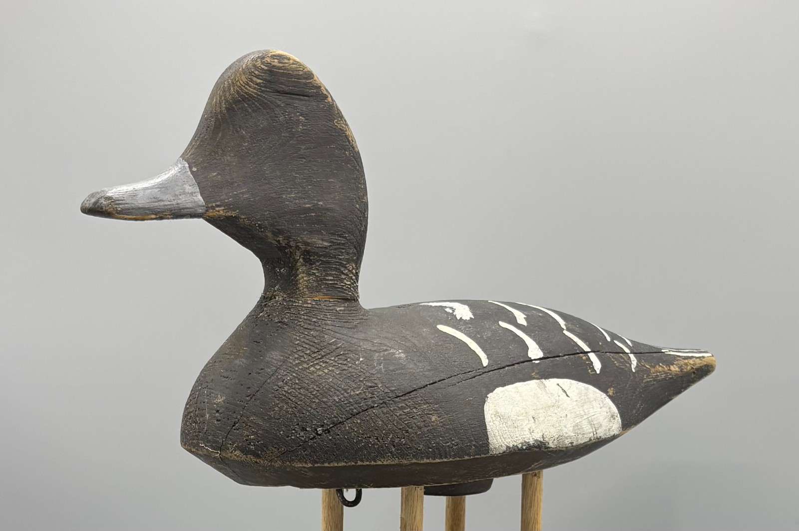 GANANOQUE, ONTARIO ***ORIGINAL PAINT*** BLUEBILL DRAKE ANTIQUE WOODEN DUCK DECOY