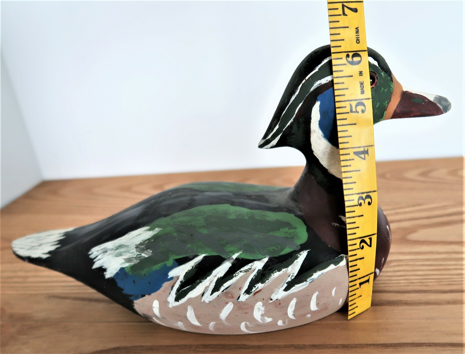 Duck Decoy Wood Carved Unsigned Black Blue Green and Gray Bird Collectible